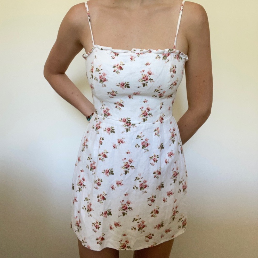 White Floral Reformation Mini Dress